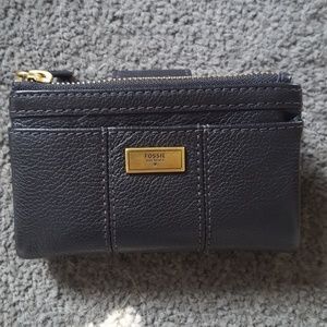 Fossil black leather tri fold wallet